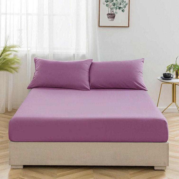 Cotton Fitted Bed Sheet with Pillows- Purple