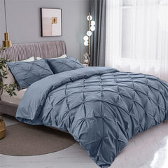 Luxury Satin Pintuck Duvet Cover Set -Haze Blue