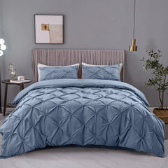 Luxury Satin Pintuck Duvet Cover Set -Haze Blue