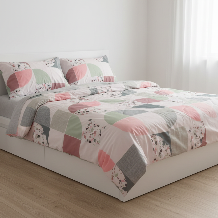 Double Cotton Satin Bed Sheet - Geometric Bliss