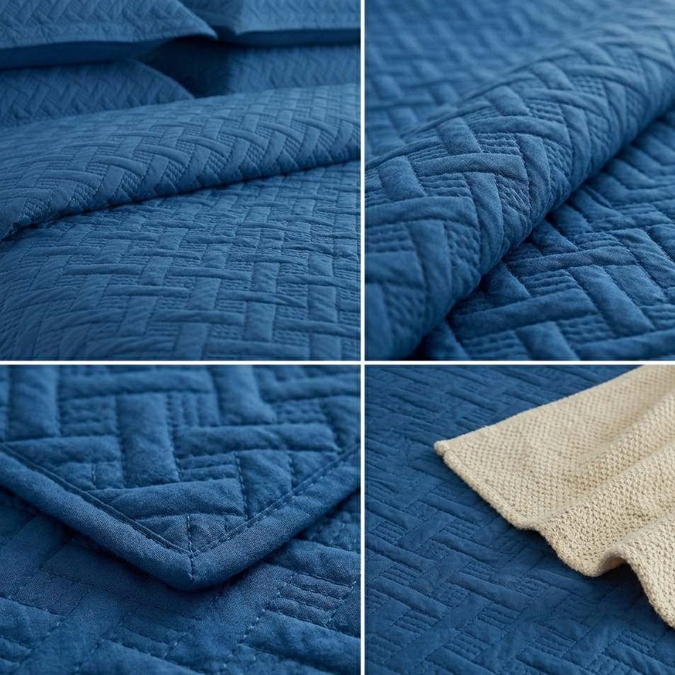 3-Piece Quilted Bedspread Set- Blue