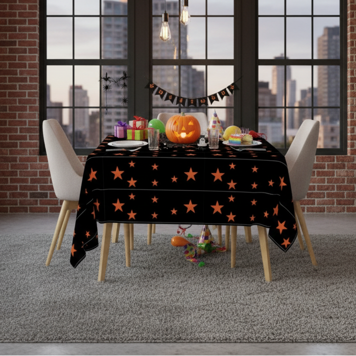 Printed Cotton Table Cover-Stellar Black