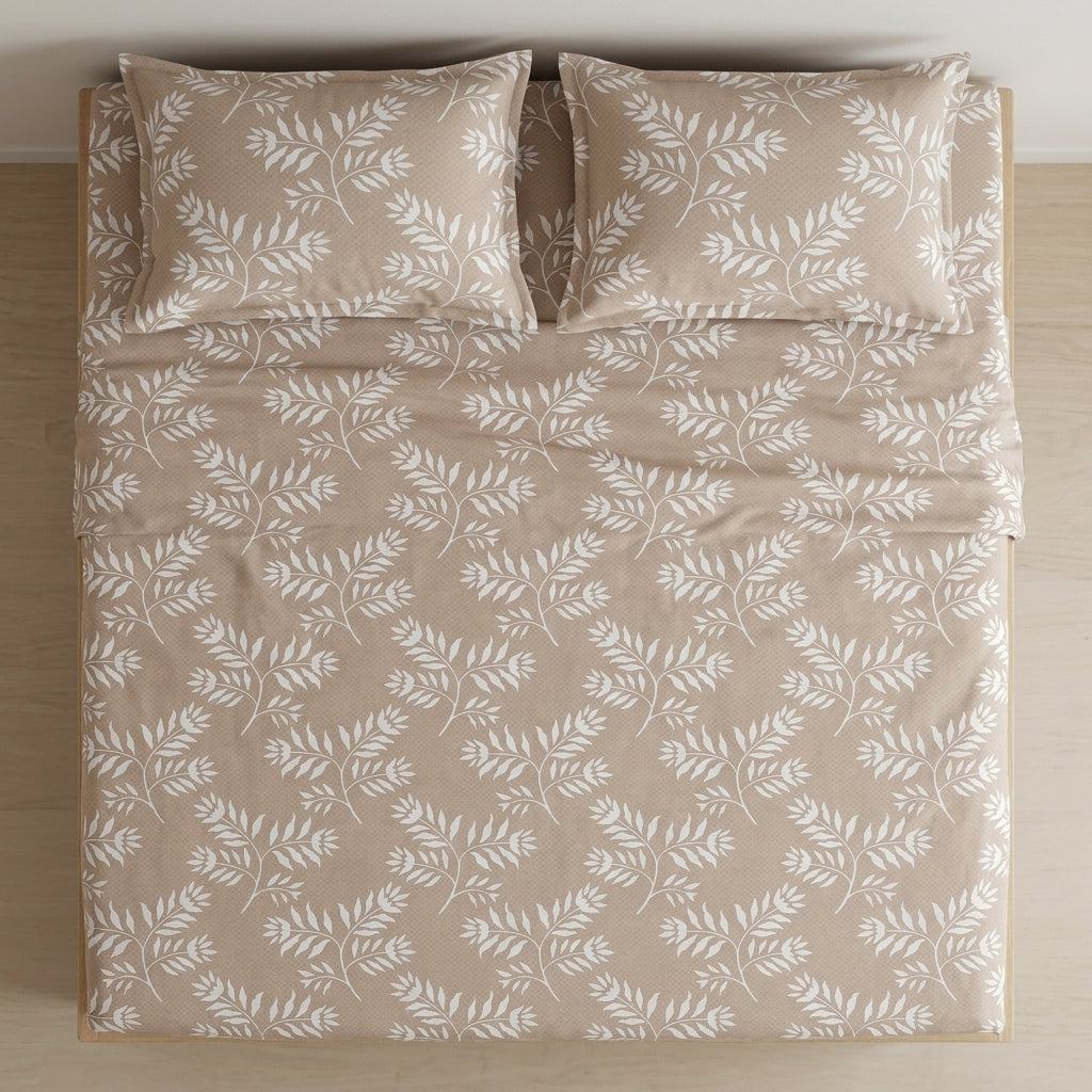 Minimal Foliage - Printed Flat Sheet Set, Double Bed, 100% Cotton