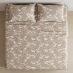 Minimal Foliage - Printed Flat Sheet Set, Double Bed, 100% Cotton