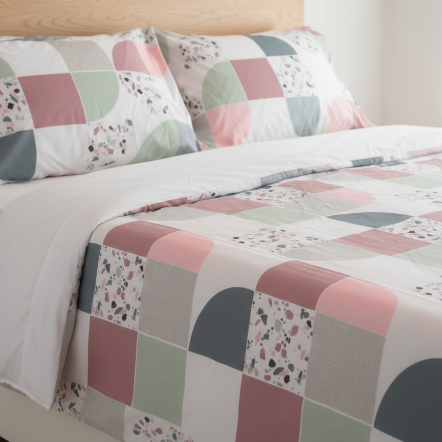 Double Cotton Satin Bed Sheet - Geometric Bliss