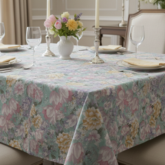 Printed Cotton Table Cover- Pastel Garden Dreams