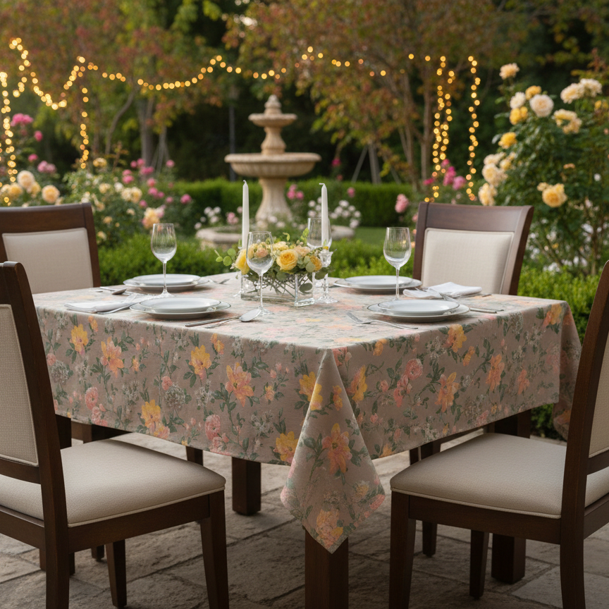 Printed Cotton Table Cover-Sage Meadow Floral