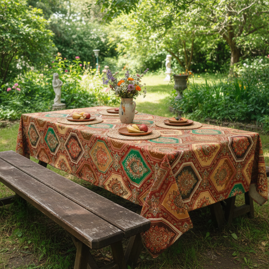 Printed Cotton Duck Table Cover-Elegant Bohemian