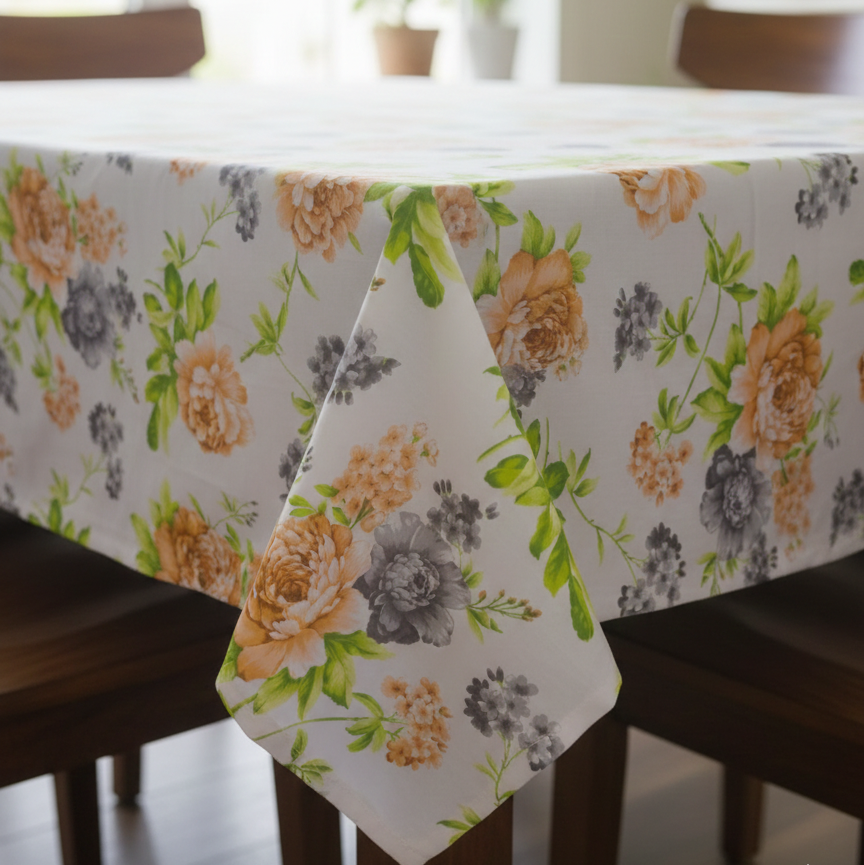 Printed Cotton Table Cover- Ash Floral Garden
