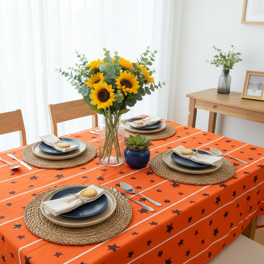 Printed Cotton Table Cover-Stellar Orange