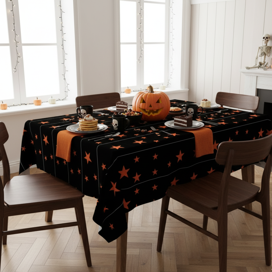 Printed Cotton Table Cover-Stellar Black