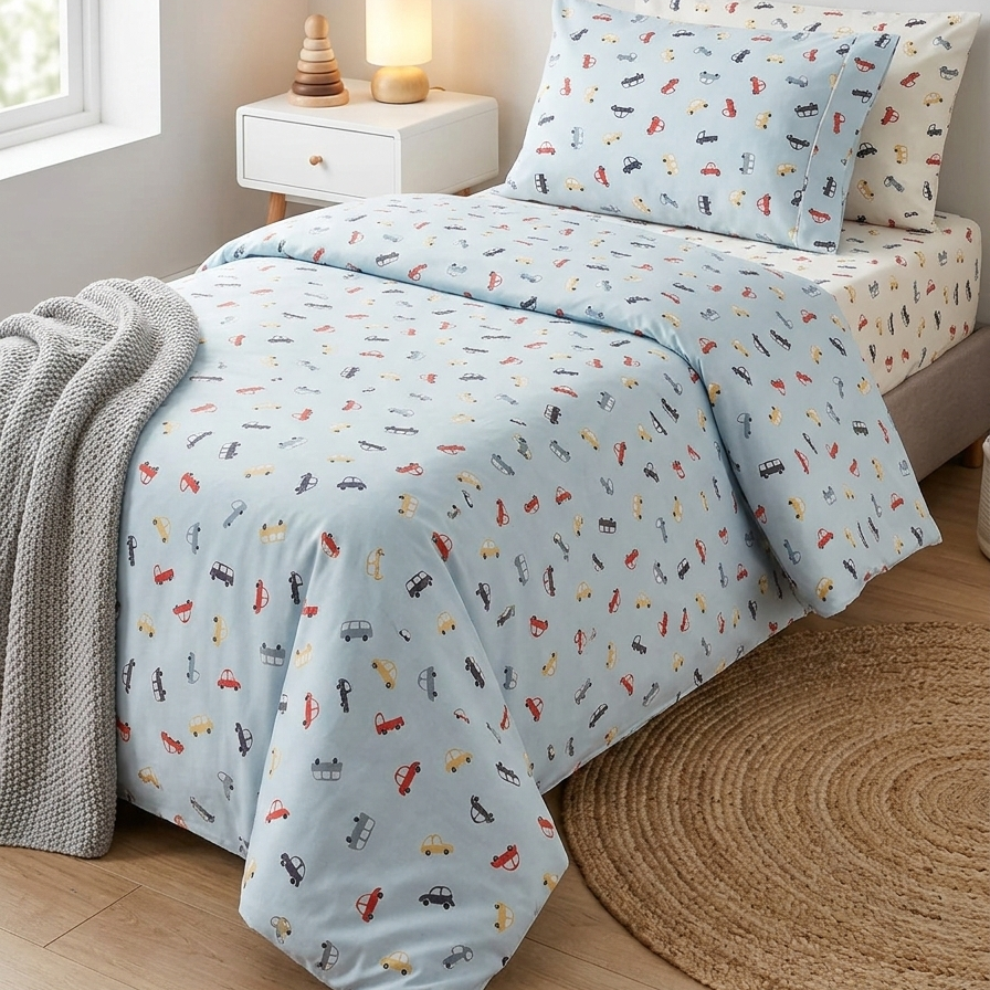 3 Pcs Kids' Premium Single Bed Sheet Set - Vintage Mini Motors