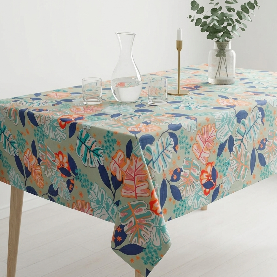 Printed Cotton Duck Table Cover-Leafy Luxury
