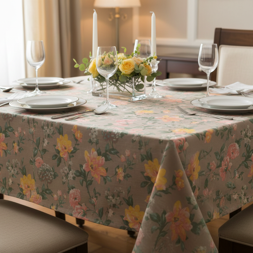 Printed Cotton Table Cover-Sage Meadow Floral