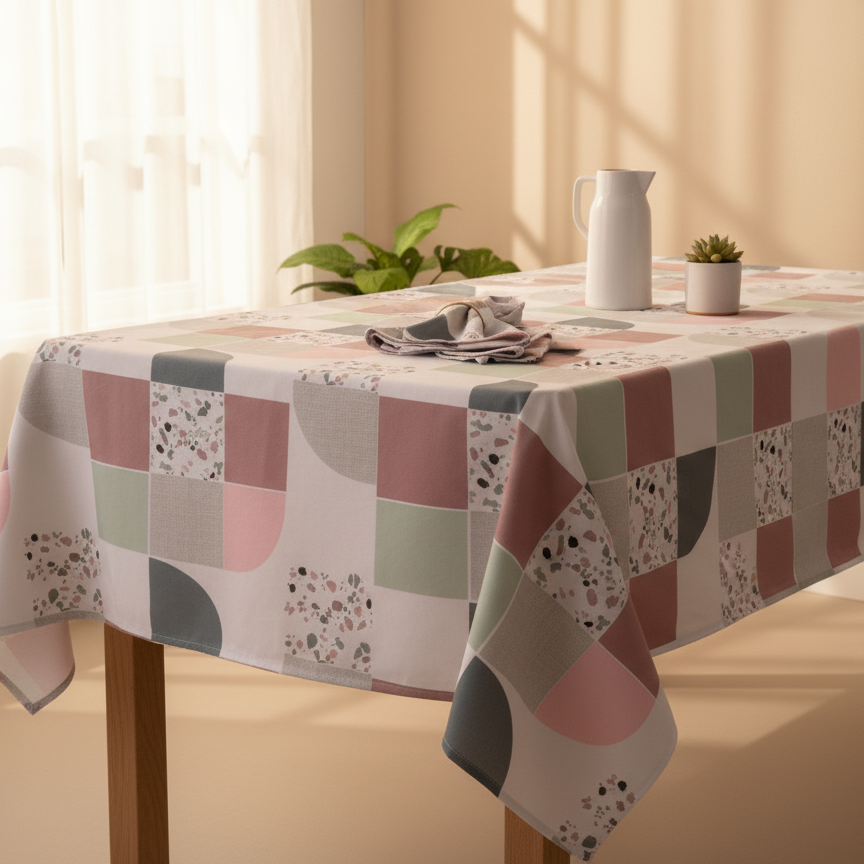 Printed Cotton Satin Table Cover-Geometric Bliss