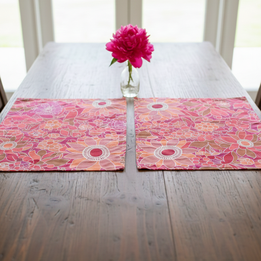 Printed Cotton Duck Table Mats - Pink Vibrant Floral
