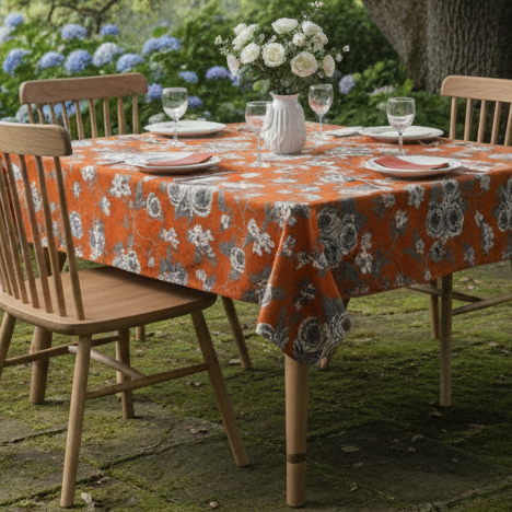 Rust Orange Blossom Printed Table Cover