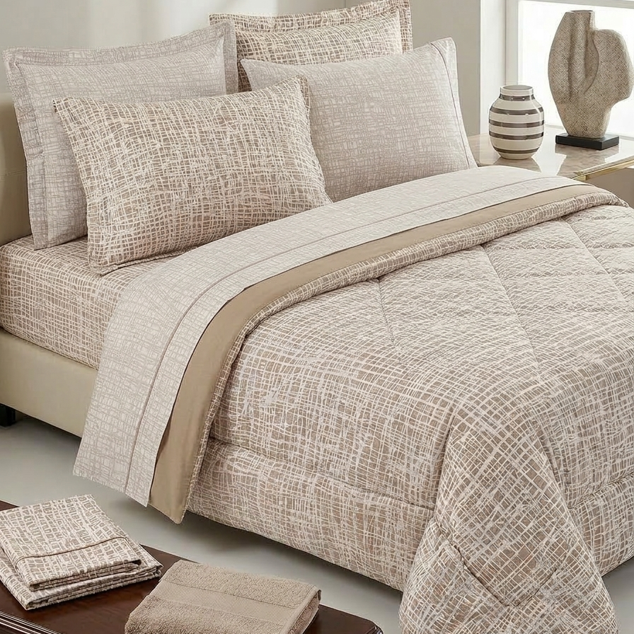 Premium 4-Piece Double Bed Sheet Set - Grid Luxe
