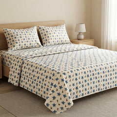Double Cotton Bed Sheet - Ivory Bloom