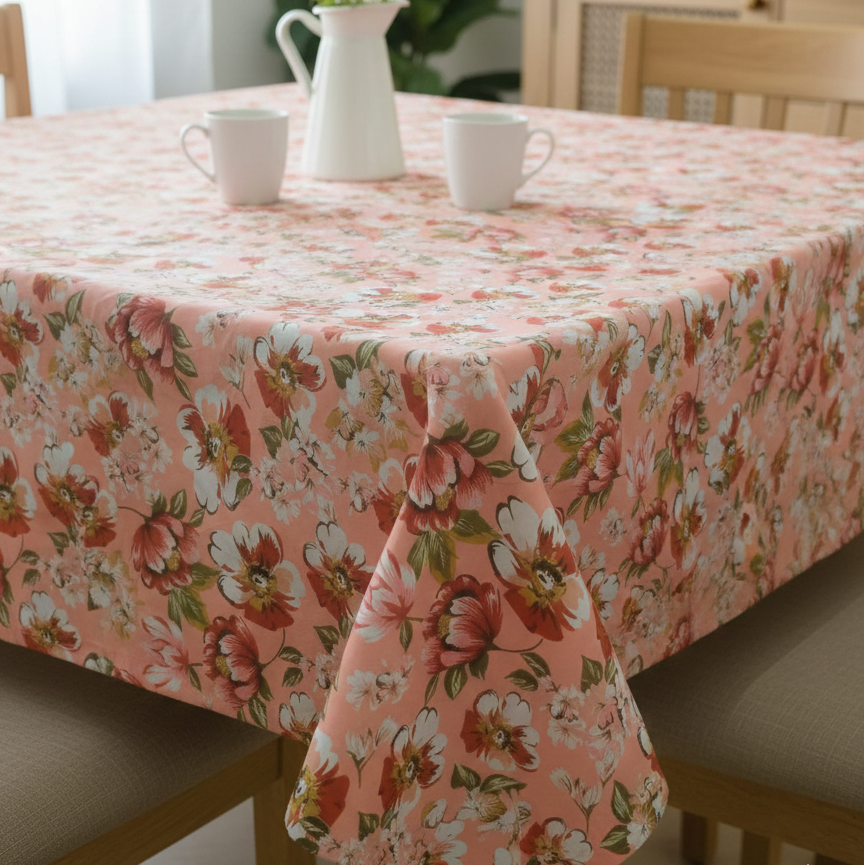 Printed Cotton Table Cover-Aura Peach Botanical