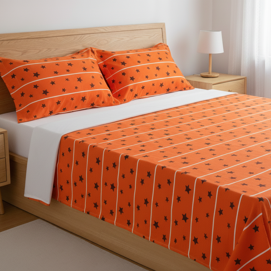 Double Cotton Bed Sheet - Stellar Orange