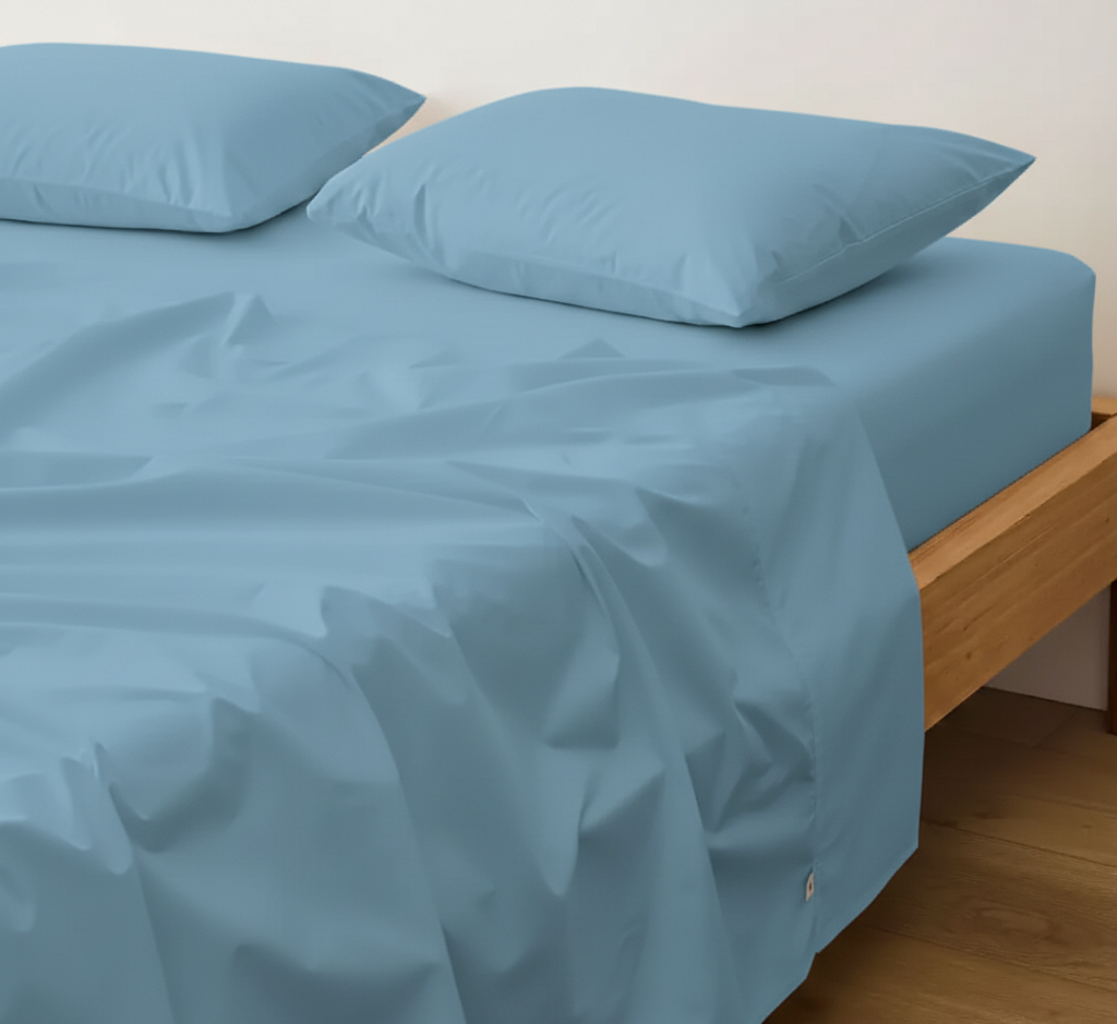 Plain Cotton Bed Sheet Set -Light Blue