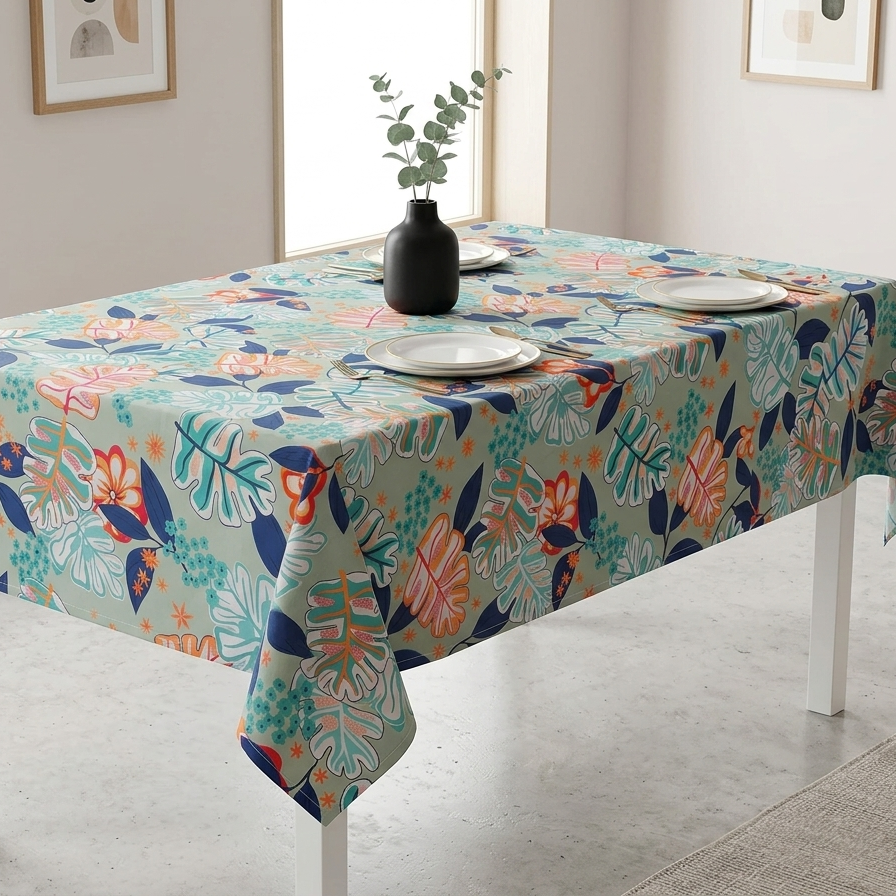 Printed Cotton Duck Table Cover-Leafy Luxury