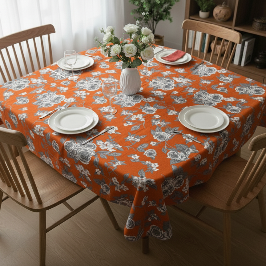 Rust Orange Blossom Printed Table Cover
