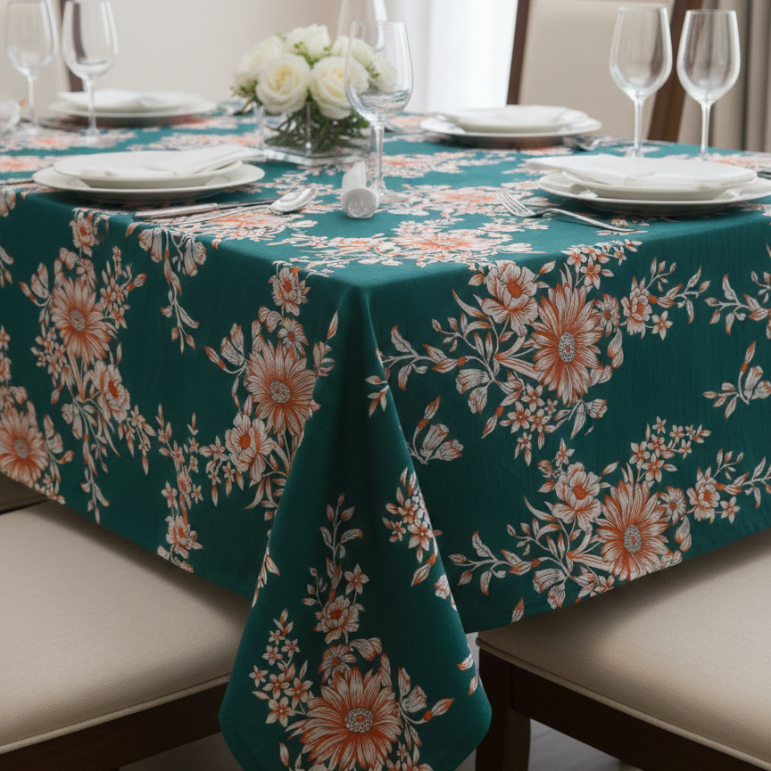 Printed Cotton Table Cover- Emerald Garden