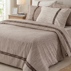 Premium 4-Piece Double Bed Sheet Set - Mocha Linear