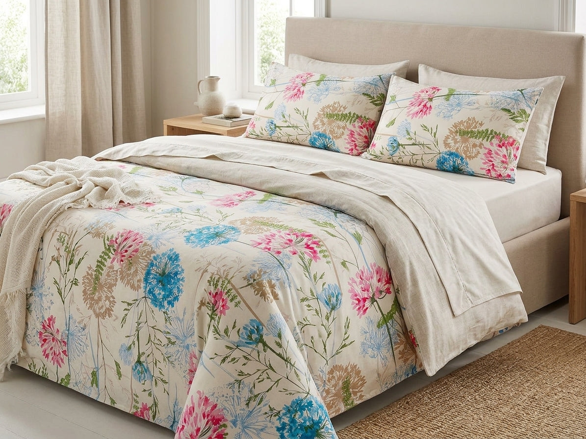 Flora Agapanthus Cotton Printed Duvet Cover Set