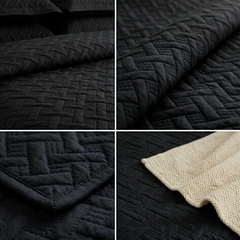 3-Piece Quilted Bedspread Set- Black