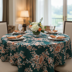 Printed Cotton Table Cover- Emerald Garden