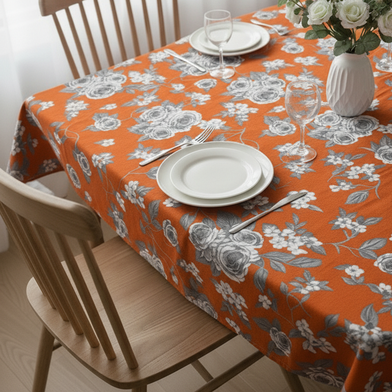 Rust Orange Blossom Printed Table Cover