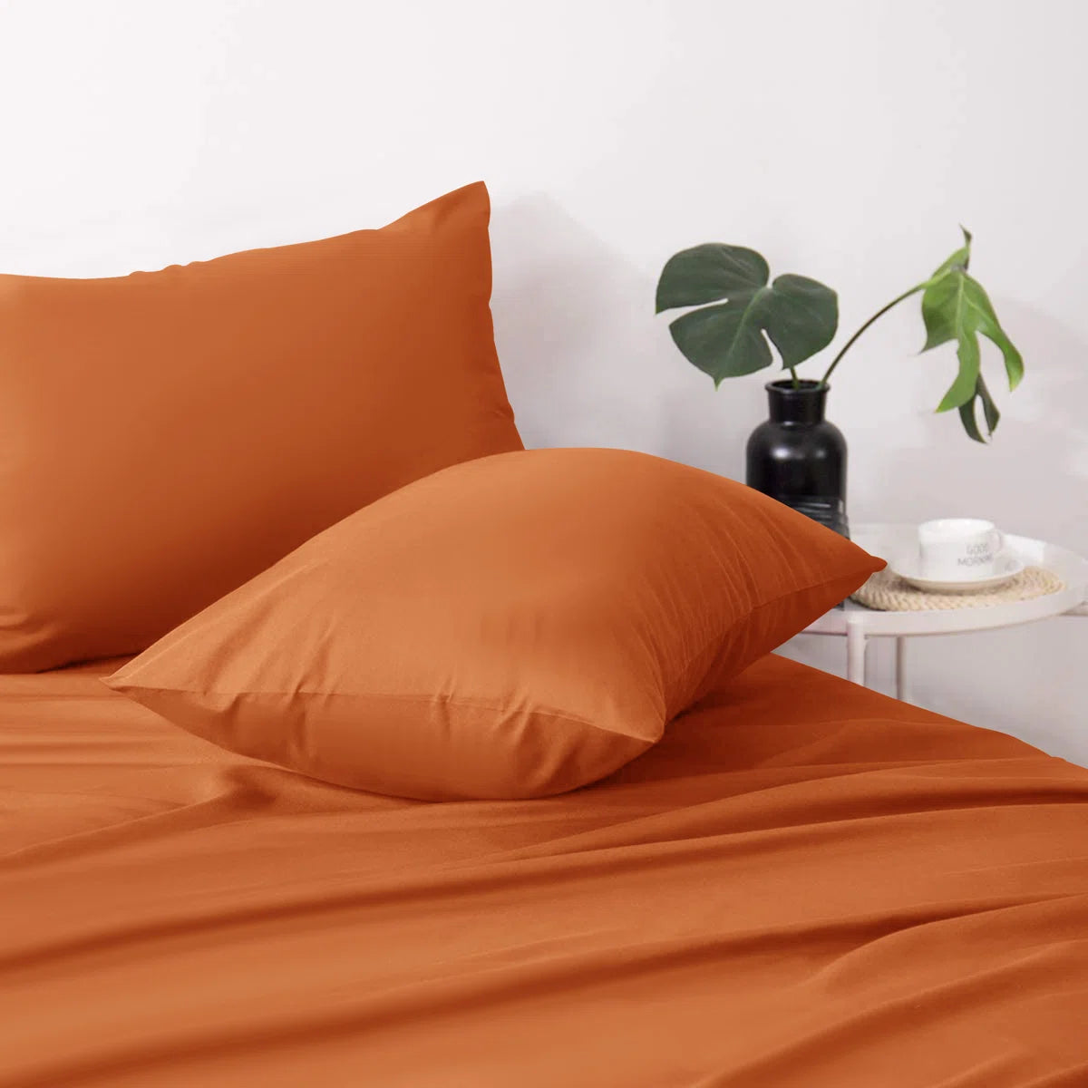 Plain Cotton Bed Sheet Set - Orange