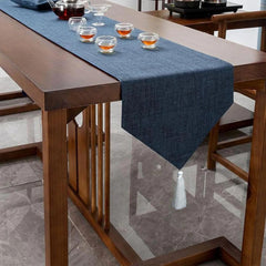 Jute Table Runner With tassel - Blue