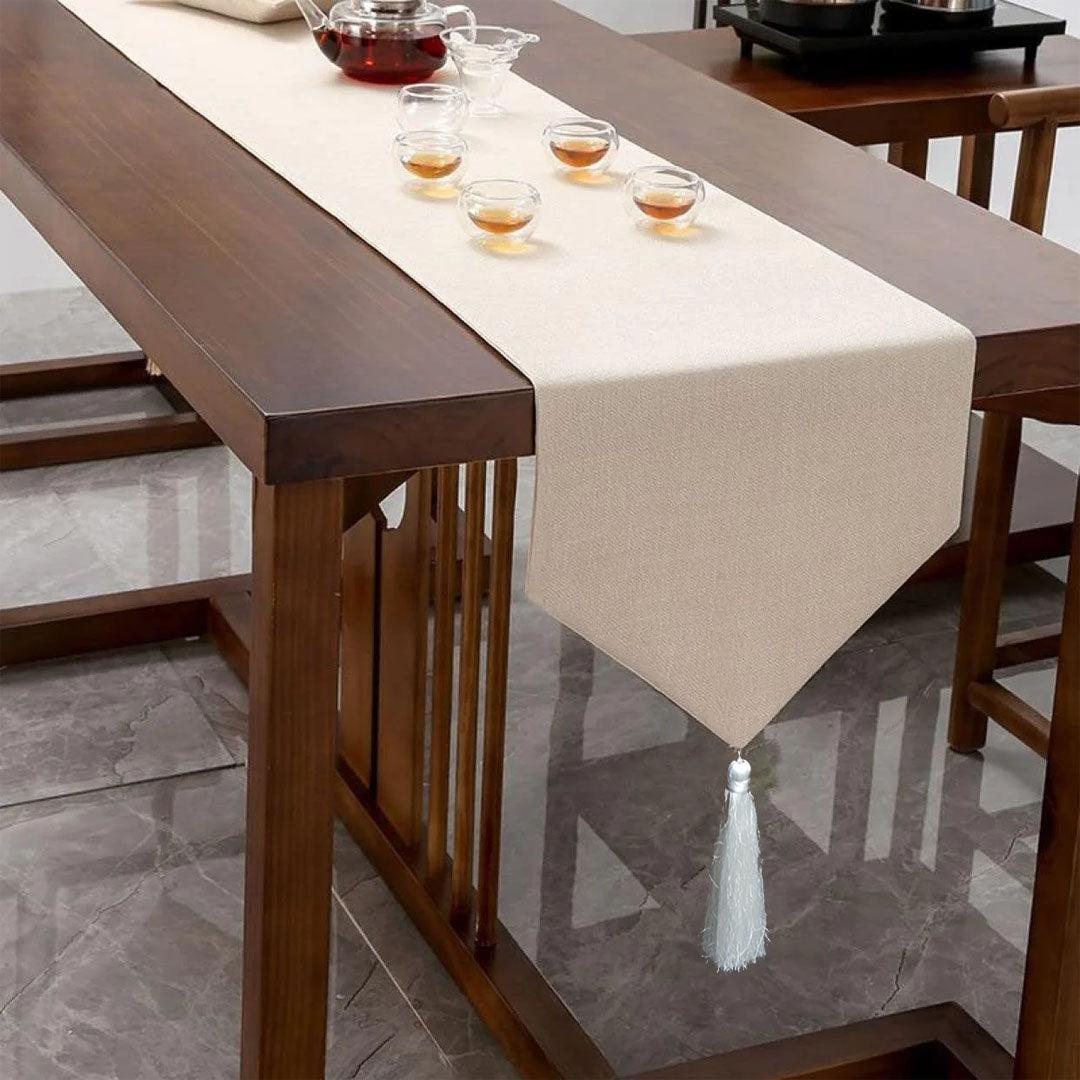 Jute Table Runner With tassel - Cream