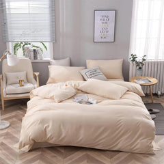 Plain Dyed Cotton Duvet Cover Set - Khaki