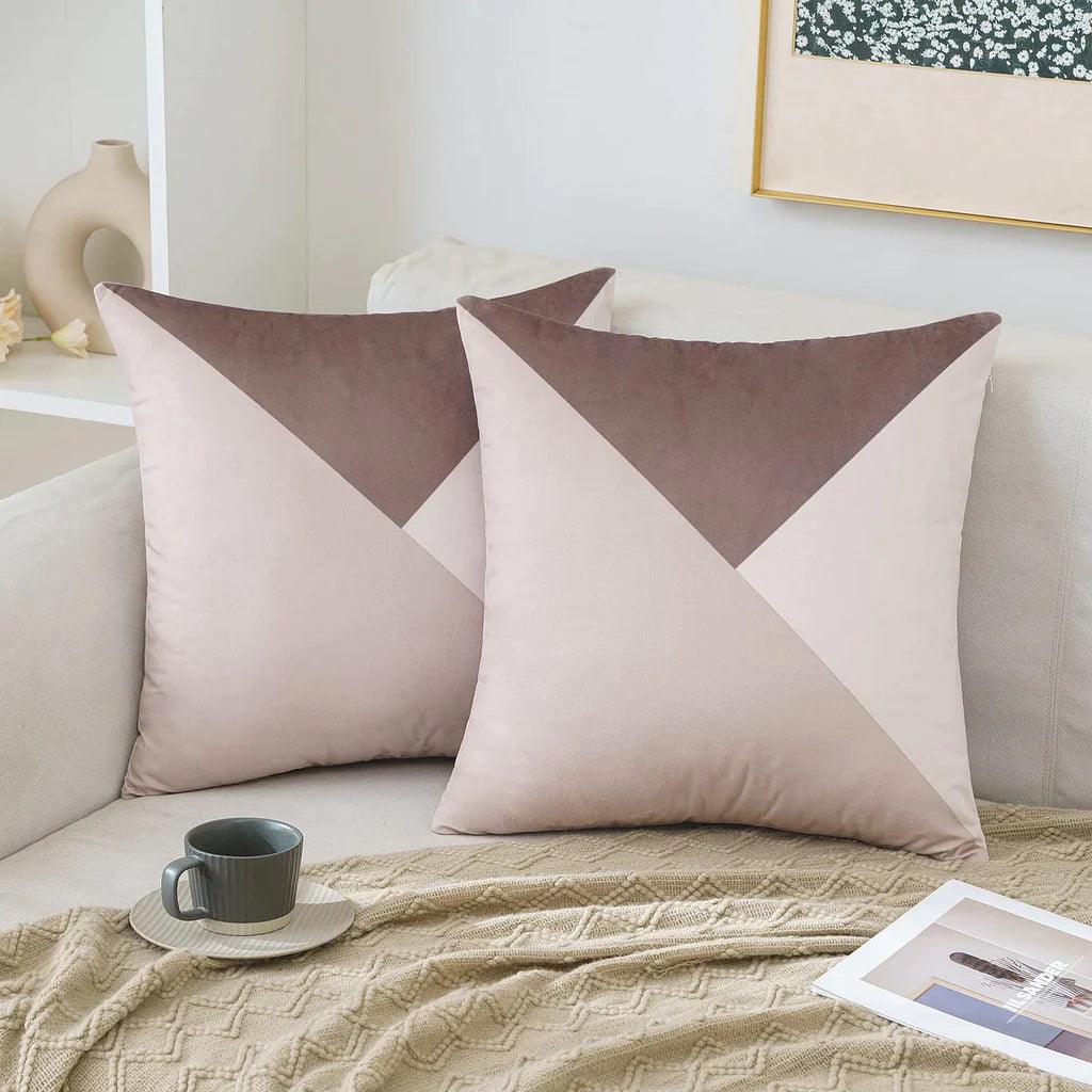 Velvet Geometric Patchwork Cushion Covers - Pack Of 2