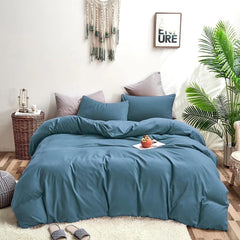 Plain Dyed Duvet Cover Set-Lake Blue