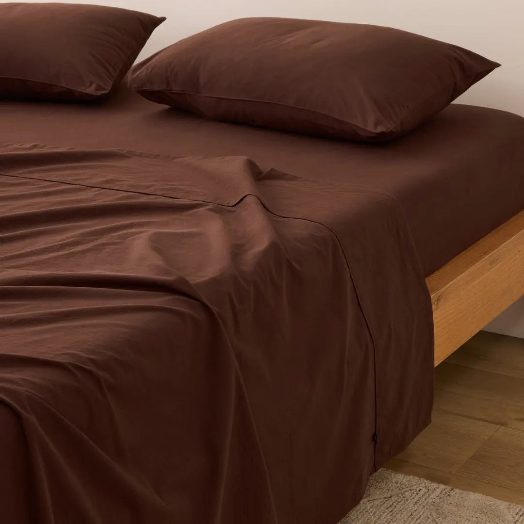 Plain Cotton Bed Sheet Set - Chocolate Brown