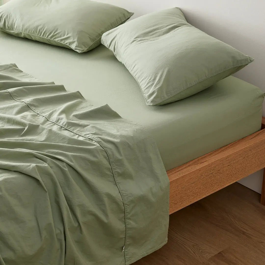 Plain Cotton Bed Sheet Set -Sage Green