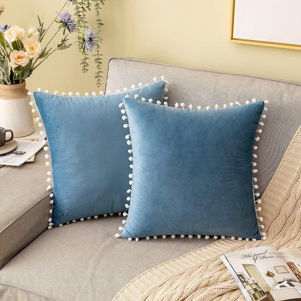 Pom-Poms Velvet Cushion Covers - 2Pcs Set