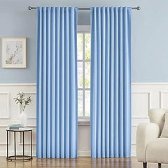 2Pc Plain Dyed Eyelet Curtains With Lining - Light Blue