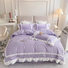 Luxury Cotton Frilled Duvet Set - Light Lilac