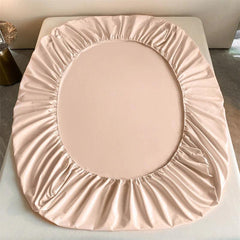 Luxury Cotton Satin Elastic Band Fitted Sheet with Pillows  - Light Peach