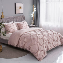 Luxury Satin Pintuck Duvet Cover Set -Light Pink