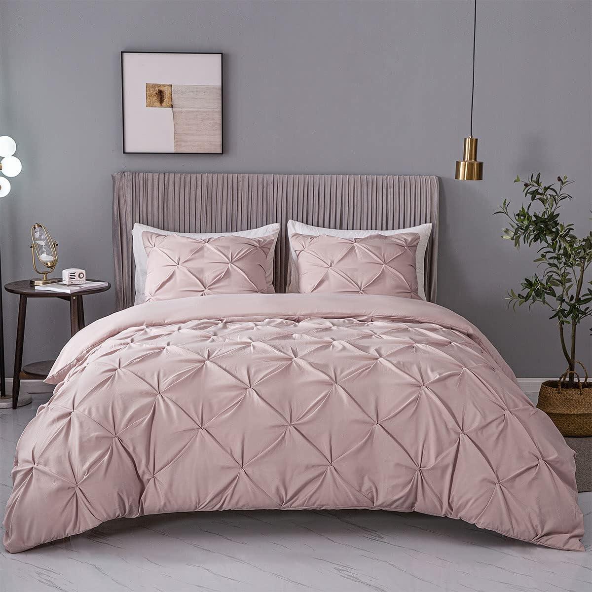 Luxury Satin Pintuck Duvet Cover Set -Light Pink