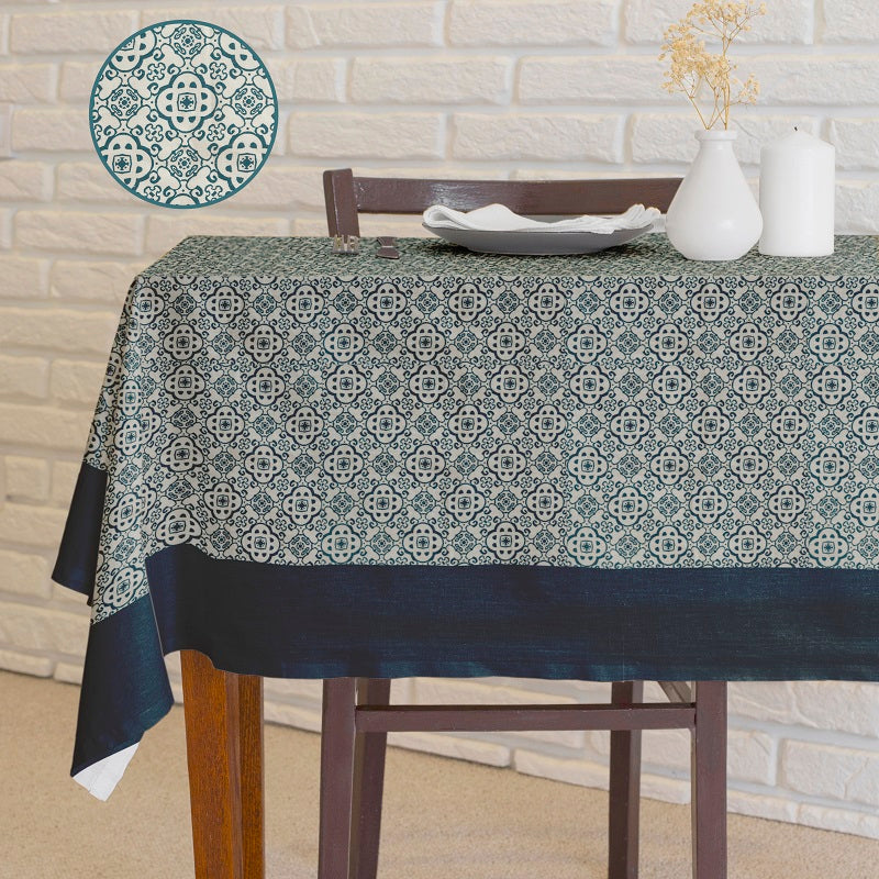 Waterproof Printed Mosaic Table Cover with Plain Cotton Border