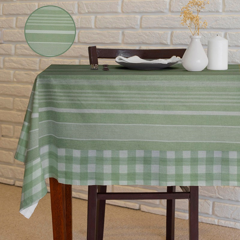 Waterproof Printed Green stripe Table Cover with Green check Border